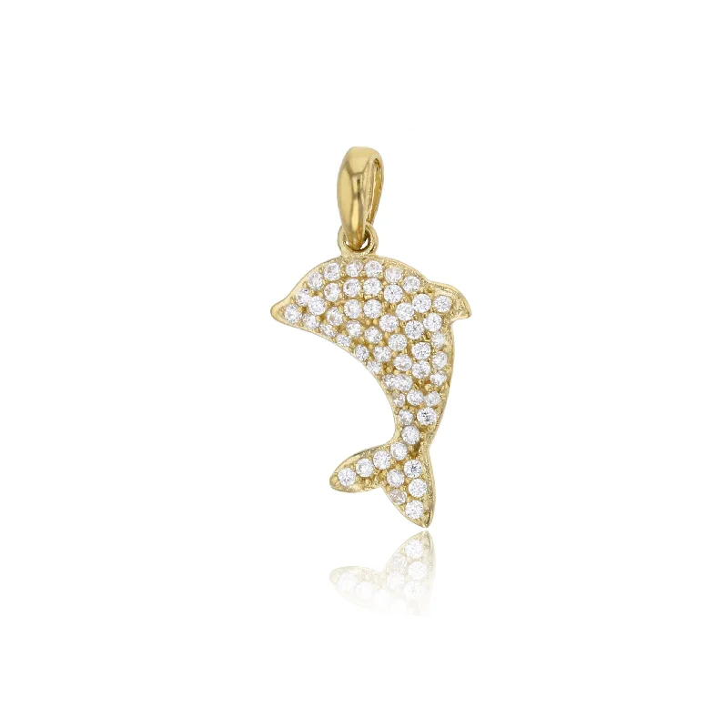 tiny diamond cross necklace Yellow Gold CZ Dolphin Pendant (14K)