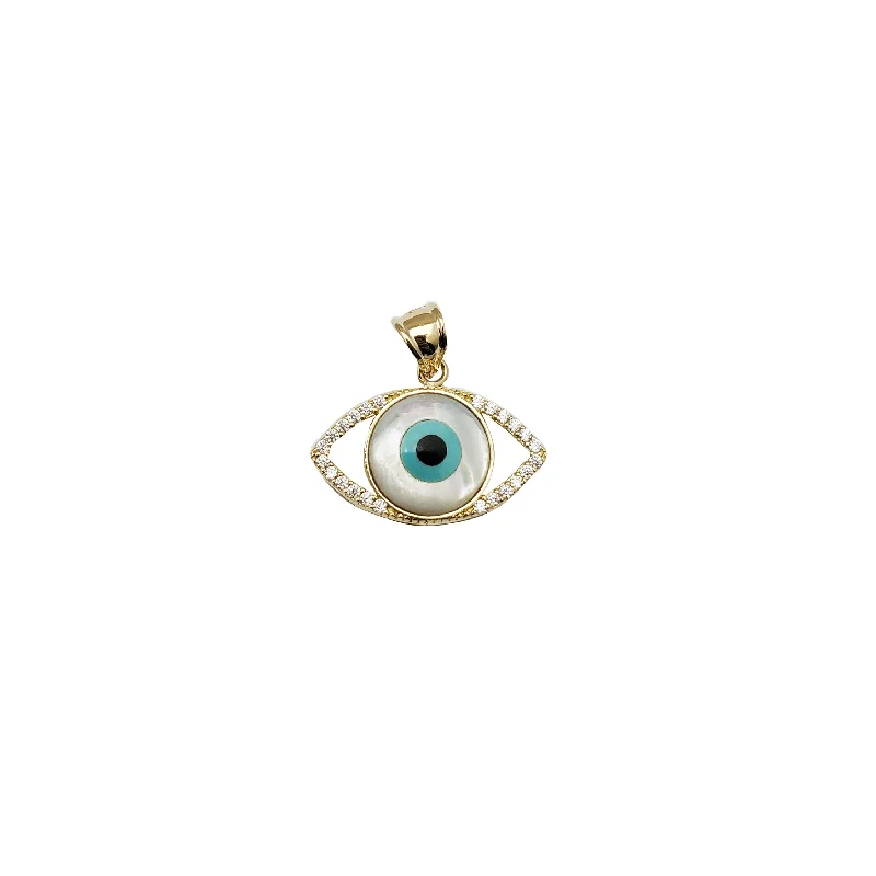 personalized couples necklace gold Yellow Gold CZ Evil Eyes Pendant (14K)