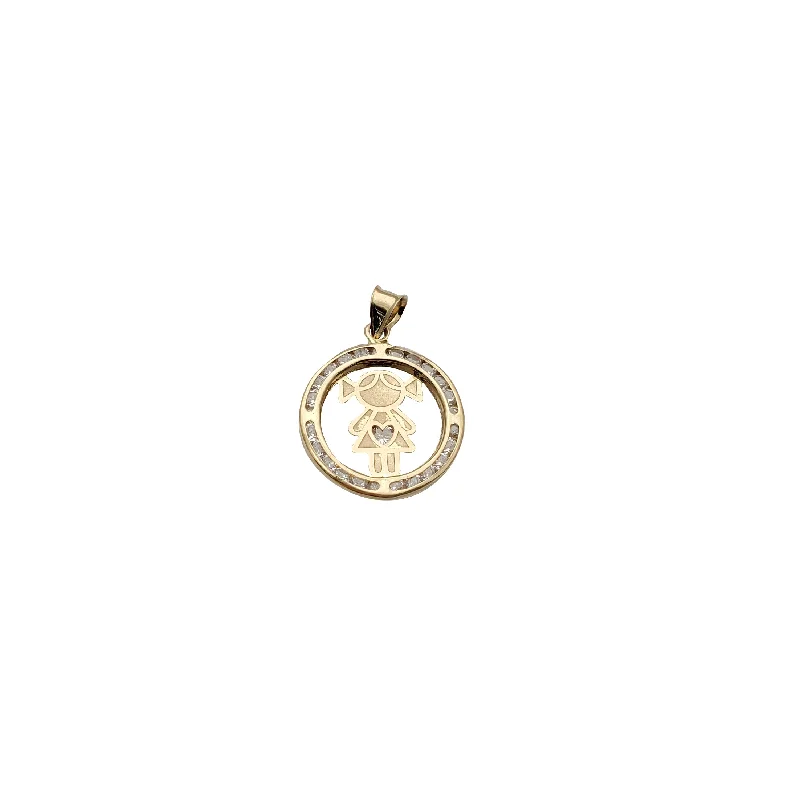 sterling silver arrow ring Yellow Gold CZ Girl Heart Pendant (14K)