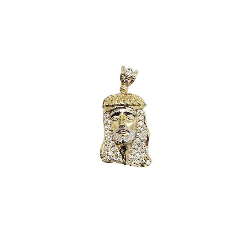 silver arrow pendant necklace Cuban-Link Crown Icy Jesus Head Pendant (10K)