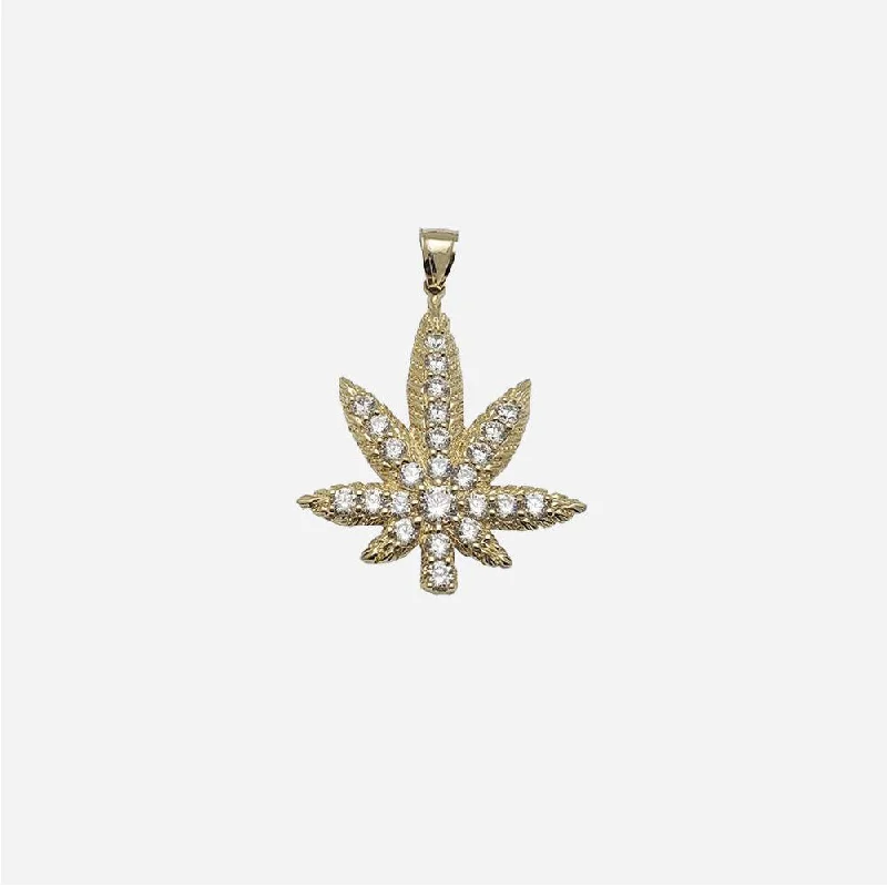 vintage gold engagement ring CZ Marijuana Leaf Pendant (10K)