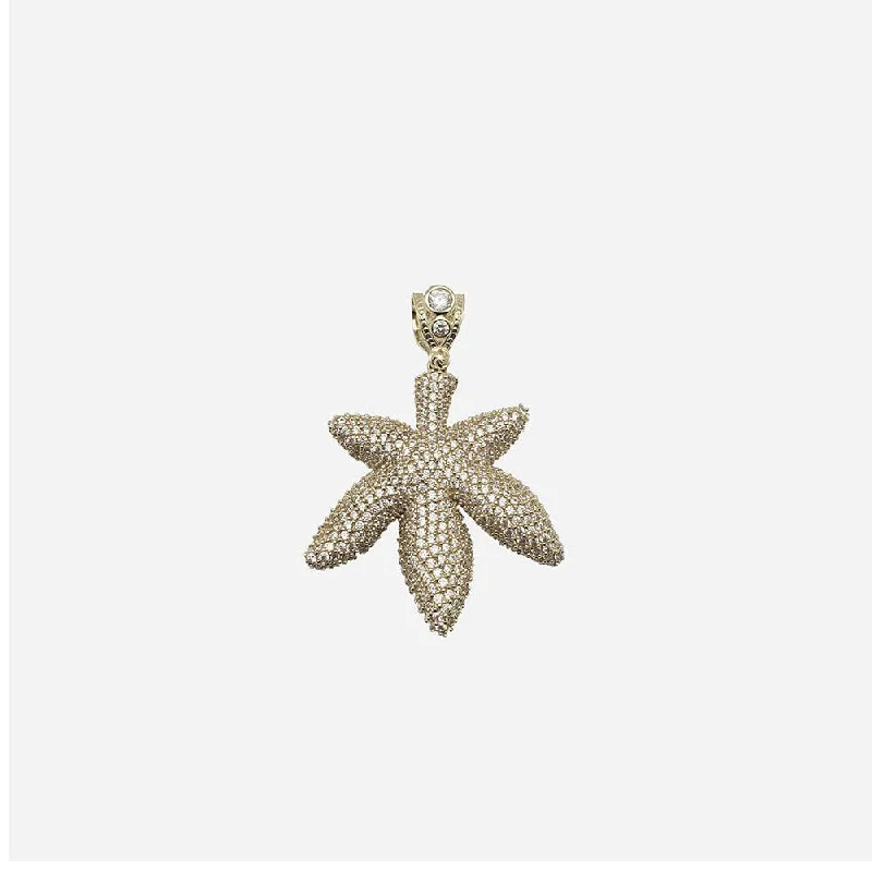aquamarine and diamond wedding ring CZ Cannabis Leaf Pendant (10K)