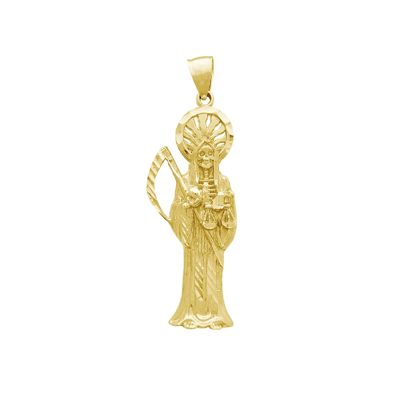 men’s black diamond cufflinks Yellow Gold Diamond Cut Santa Muerte Pendant (14K)