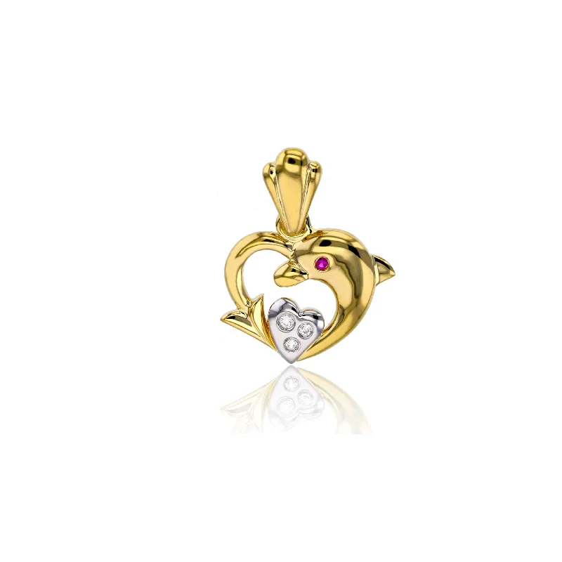 emerald-cut engagement ring halo Yellow Gold Dolphin Heart Pendant (14K)