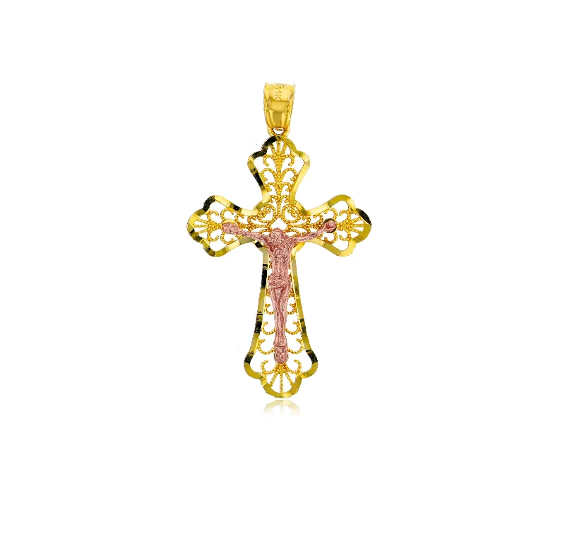 hammered gold disc necklace Yellow Gold Filigress Cross Pendant (14K)