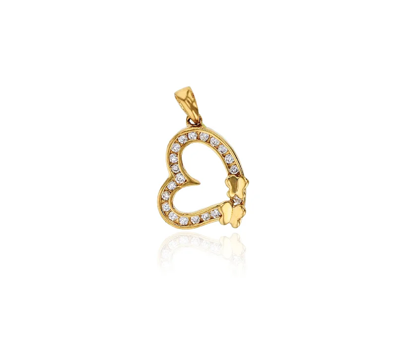 minimalist wedding band set Yellow Gold Heart with Butterfly Pendant (14K)