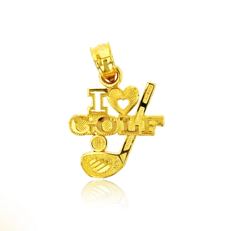 black spinel ring men Yellow Gold "I Love Golf" Pendant (14K)