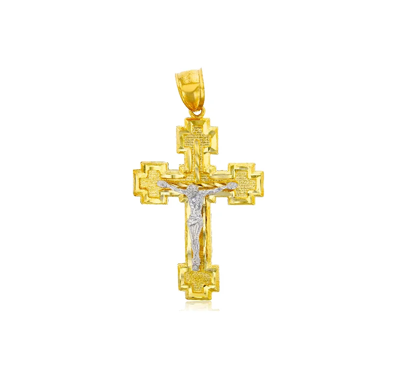 bold Cuban link bracelet men Yellow Gold Jesus Cross Pendant (14K)