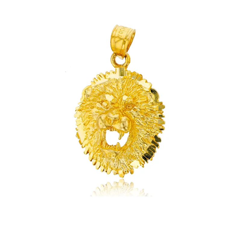 double-layered choker necklace Yellow Gold Lion Head Pendant (14K)
