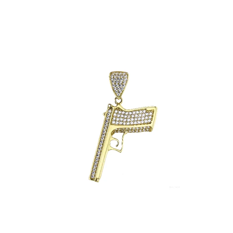 handmade lava stone bracelet Yellow Gold Micropave Gun Pendant (14K)