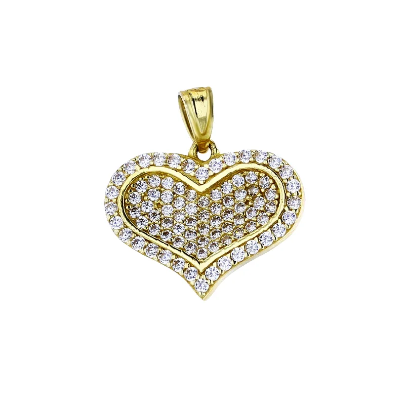 round-cut blue sapphire earrings Yellow Gold Micropave Heart Pendant (14K)