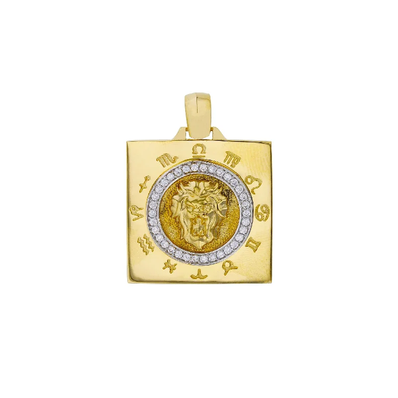 petite diamond promise ring Zodiac Signs Square Lion Head Square Pendant (14K)